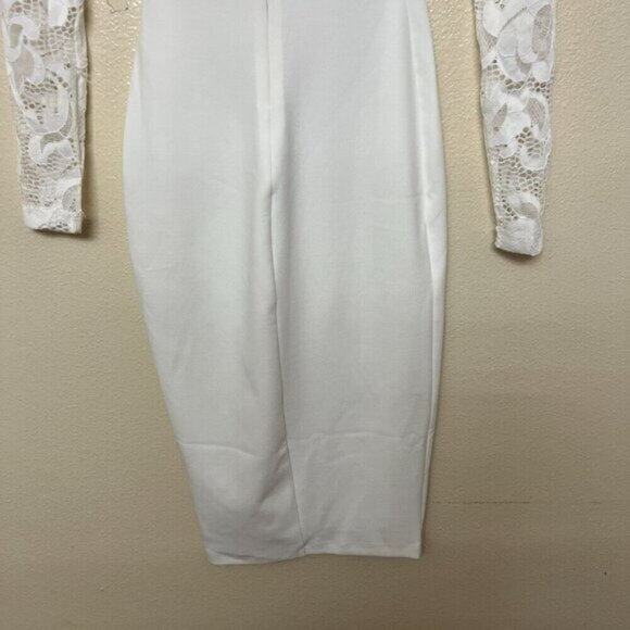 NOOKIE LADY LACE Midi Sheath Simple Wedding Dress SMALL In White Long Sleeve - Picture 7 of 11